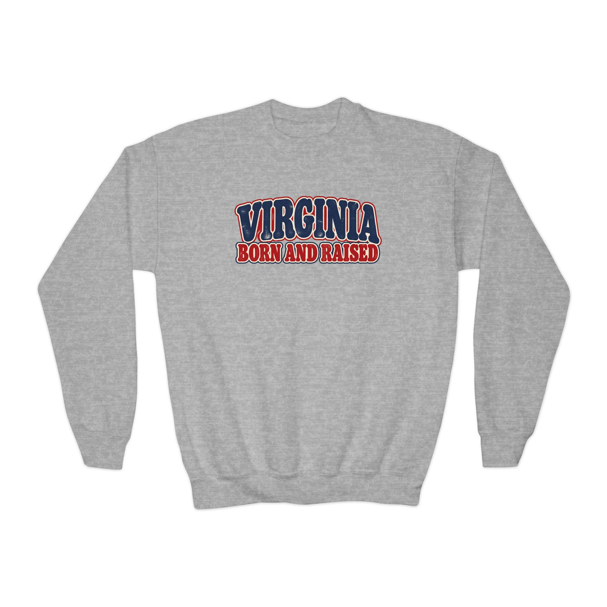 Virginia Born and Raised Retro 1970s Unisex Youth Crewneck Sweatshirt Graphic