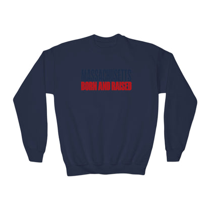 Massachusetts Born and Raised Modern Streetwear Unisex Youth Crewneck Sweatshirt