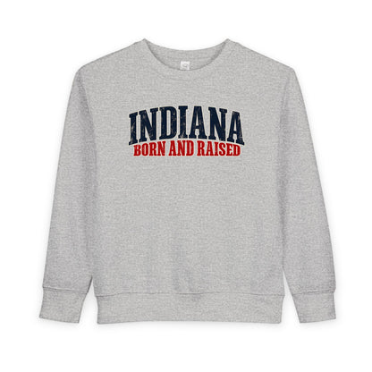 Indiana Born and Raised Midwest Americana Unisex Toddler Sweatshirt