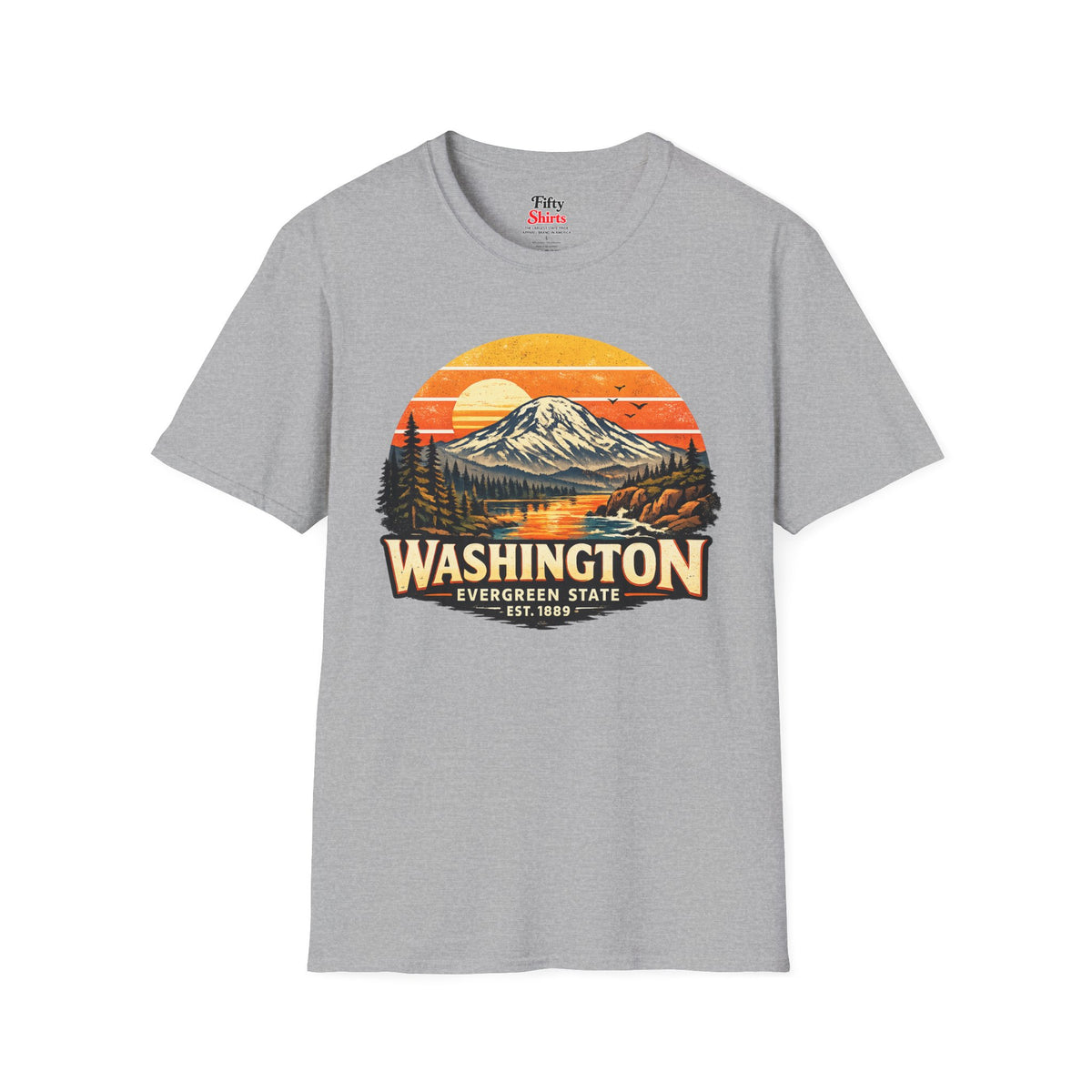 Washington Mountain Sunset Unisex Softstyle T Shirt State Pride Graphic Tee Collections FS03