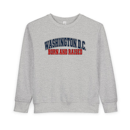 Washington DC Born and Raised Classic Collegiate Unisex Toddler Sweatshirt