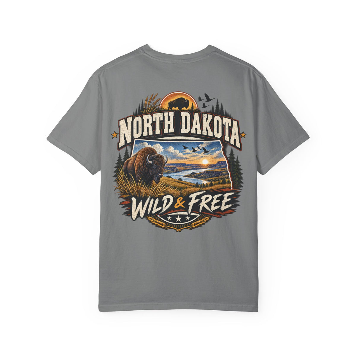 North Dakota Wild & Free Unisex Comfort Color 1717 Streetwear Graphic Tee