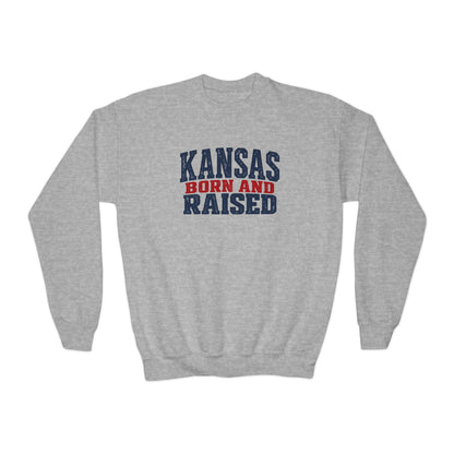 Kansas Born and Raised Classic Heritage Unisex Youth Crewneck Sweatshirt Graphic