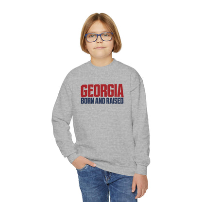 Georgia Born and Raised Modern Southern Streetwear Unisex Youth Crewneck Sweatshirt