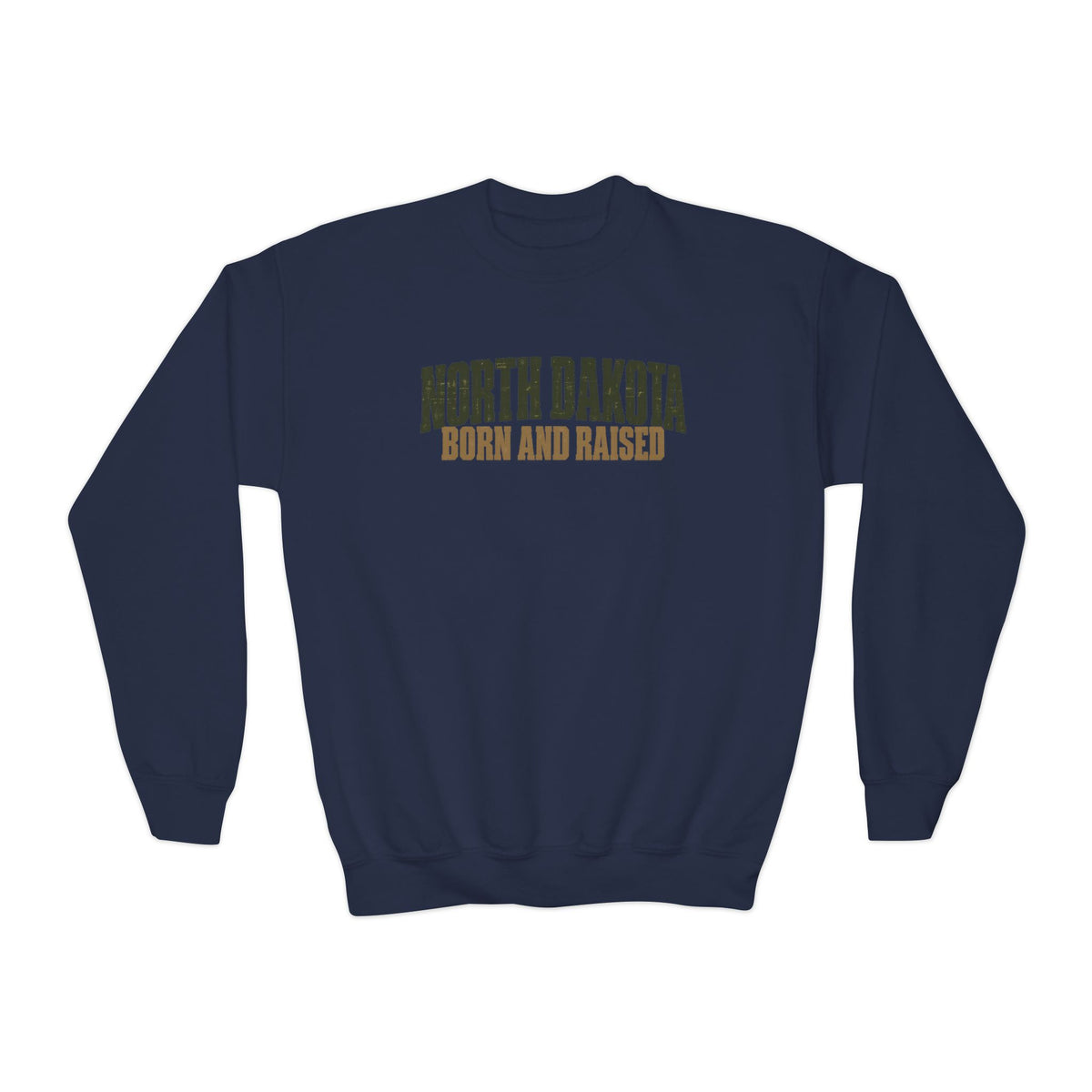 North Dakota Born and Raised Minimal Great Plains Unisex Youth Crewneck Sweatshirt Graphic