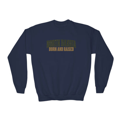 North Dakota Born and Raised Minimal Great Plains Unisex Youth Crewneck Sweatshirt Graphic