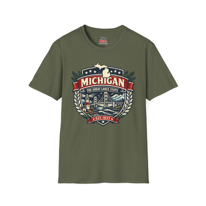 Michigan Heritage Badge Unisex Softstyle T Shirt State Pride Graphic Tee Collections FS03
