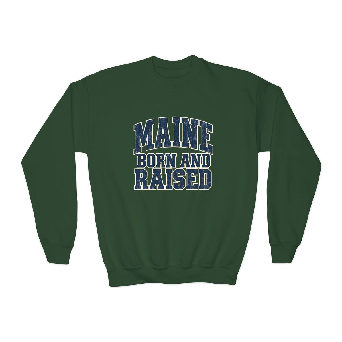 Maine Born and Raised Bold Athletic Unisex Youth Crewneck Sweatshirt Graphic