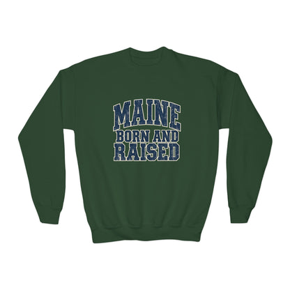 Maine Born and Raised Bold Athletic Unisex Youth Crewneck Sweatshirt Graphic