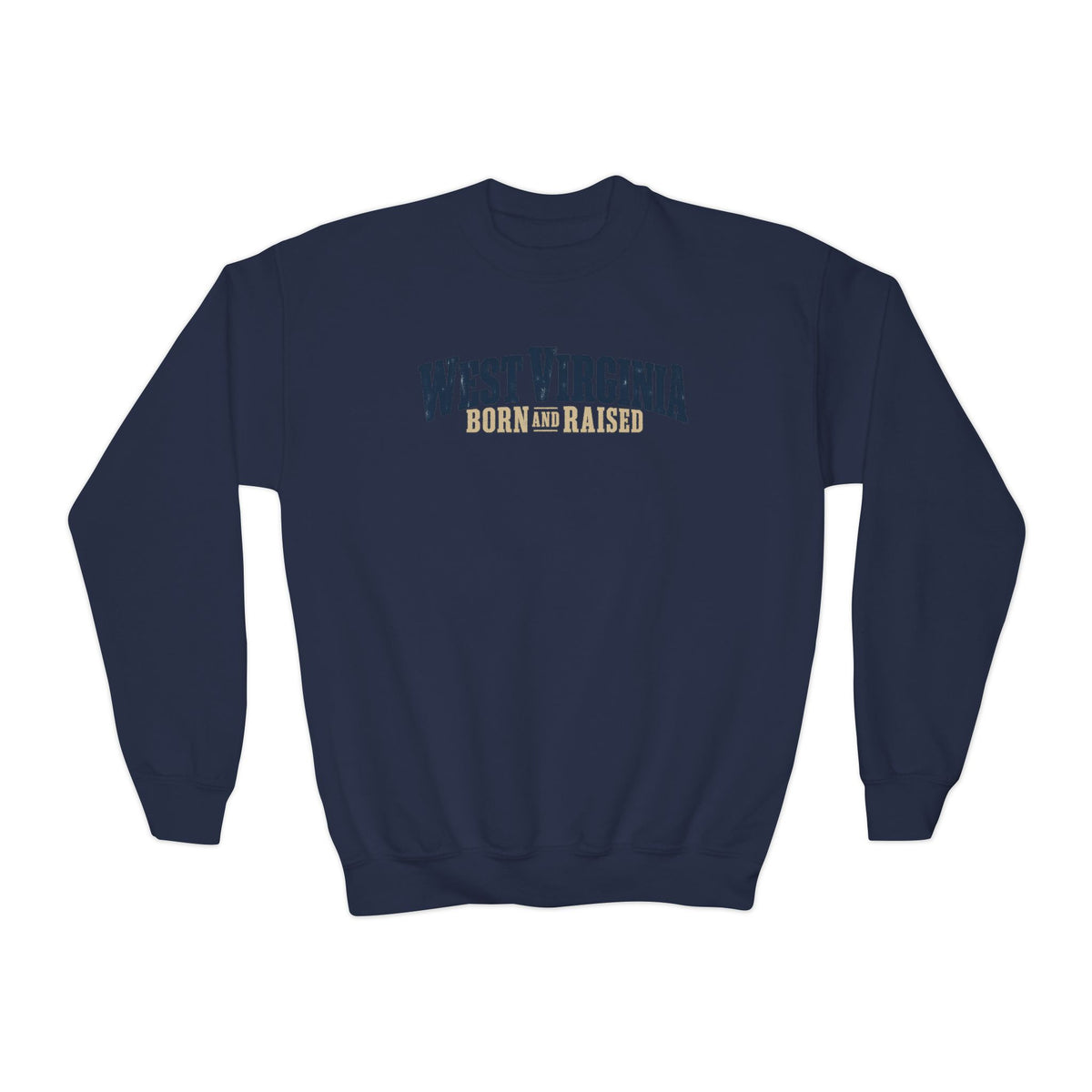 West Virginia Born and Raised Southern Heritage Unisex Youth Crewneck Sweatshirt Graphic