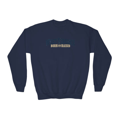 West Virginia Born and Raised Southern Heritage Unisex Youth Crewneck Sweatshirt Graphic