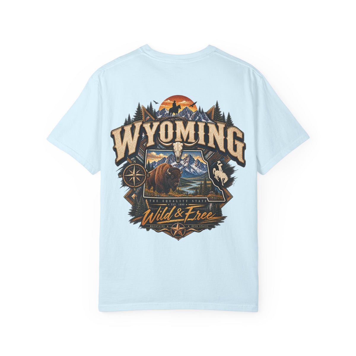 Wyoming Wild and Free Unisex Comfort Color 1717 Streetwear Graphic Tee