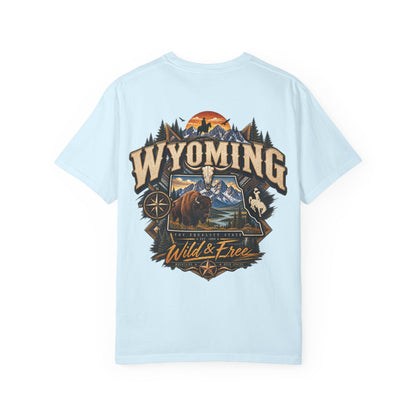Wyoming Wild and Free Unisex Comfort Color 1717 Streetwear Graphic Tee