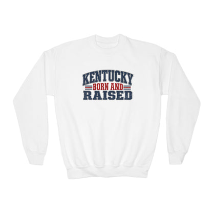 Kentucky Born and Raised Southern Heritage Unisex Youth Crewneck Sweatshirt Graphic