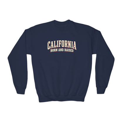 California Born and Raised Old-School Americana Unisex Youth Crewneck Sweatshirt Graphic