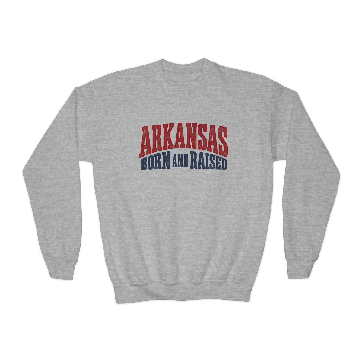 Arkansas Born and Raised Bold Vintage State Pride Unisex Youth Crewneck Sweatshirt Graphic