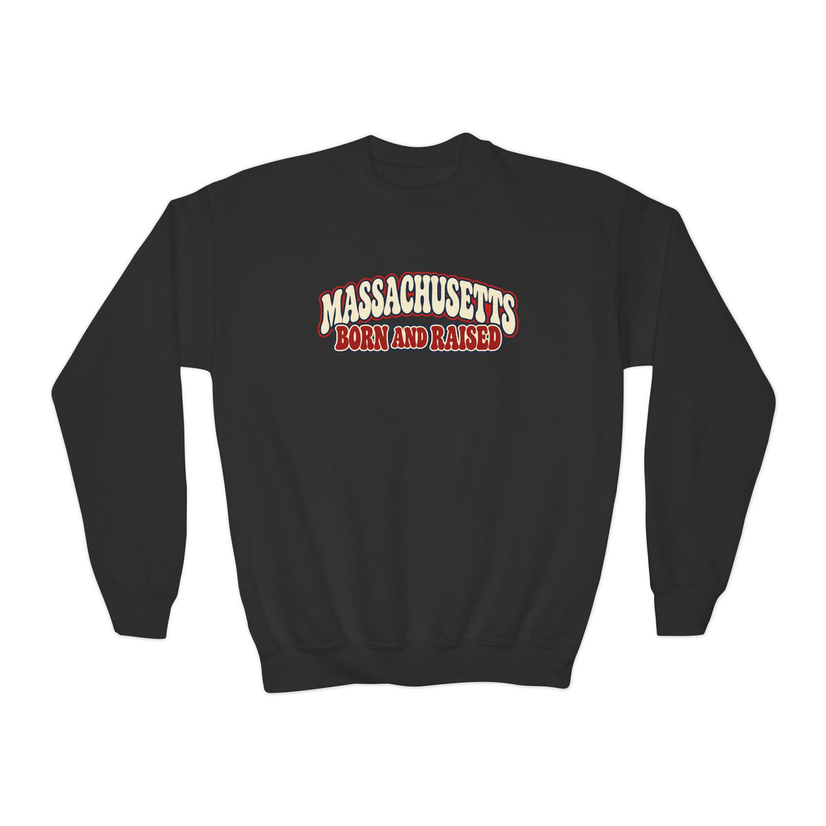 Massachusetts Born and Raised Retro 1970s Unisex Youth Crewneck Sweatshirt