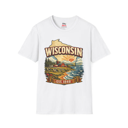 Vintage Wisconsin Heritage Unisex Softstyle T Shirt State Pride Graphic Tee Collections FS03