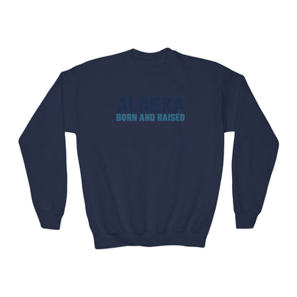 Alaska Born and Raised Modern Streetwear Unisex Youth Crewneck Sweatshirt Graphic