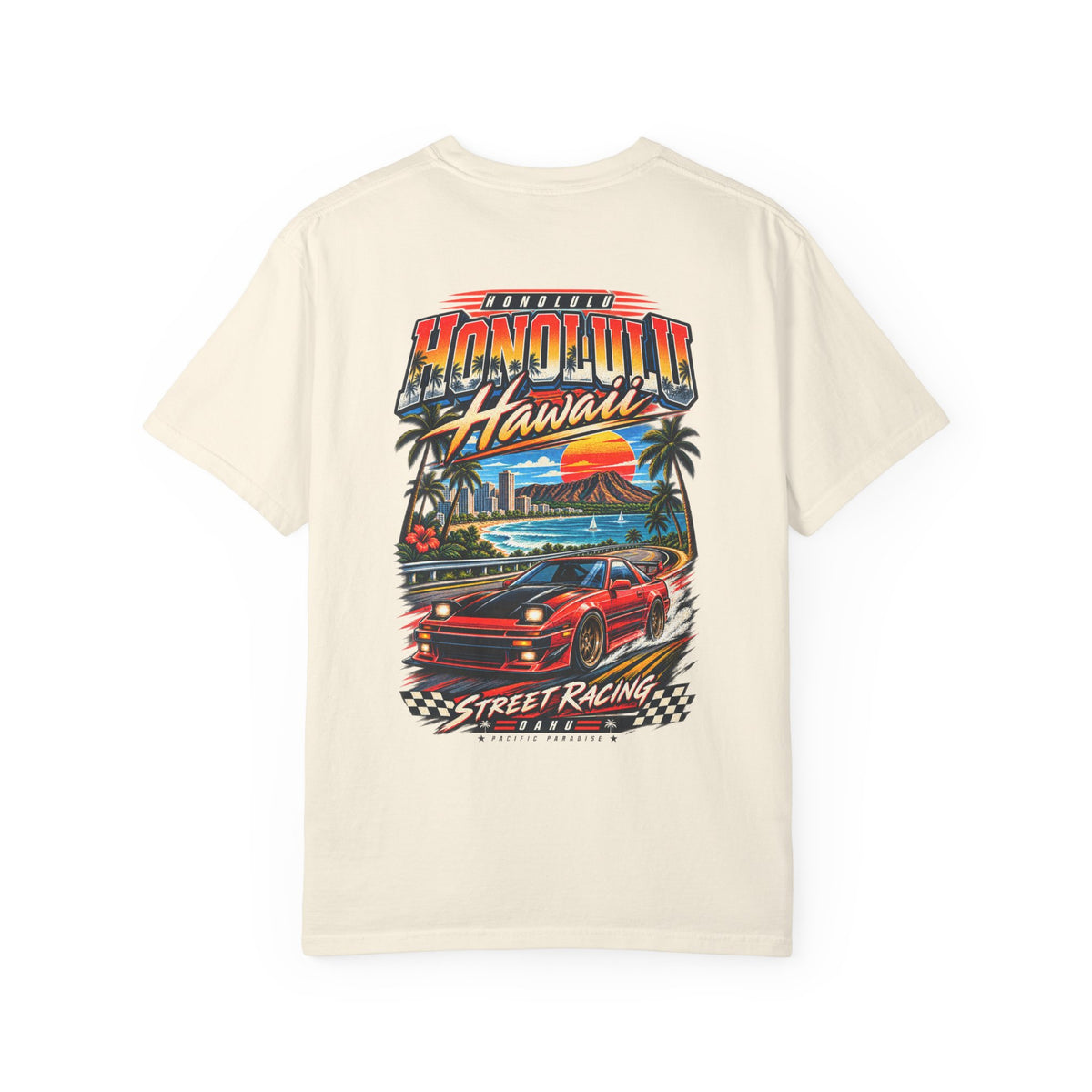 Honolulu Hawaii Street Racing Unisex Comfort Color 1717 Streetwear Graphic Tee