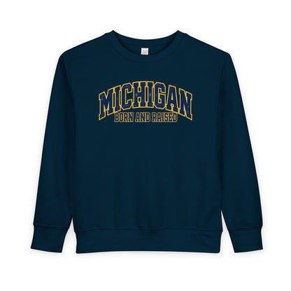 Michigan Born and Raised Old-School Athletic Unisex Toddler Sweatshirt