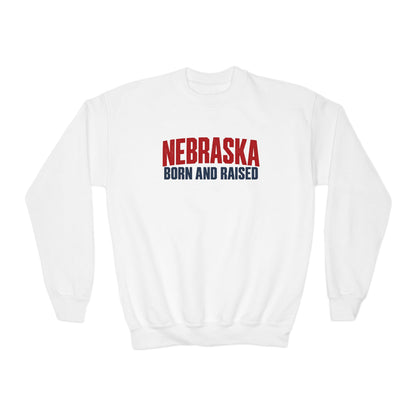 Nebraska Born and Raised Minimal Heritage Unisex Youth Crewneck Sweatshirt Graphic