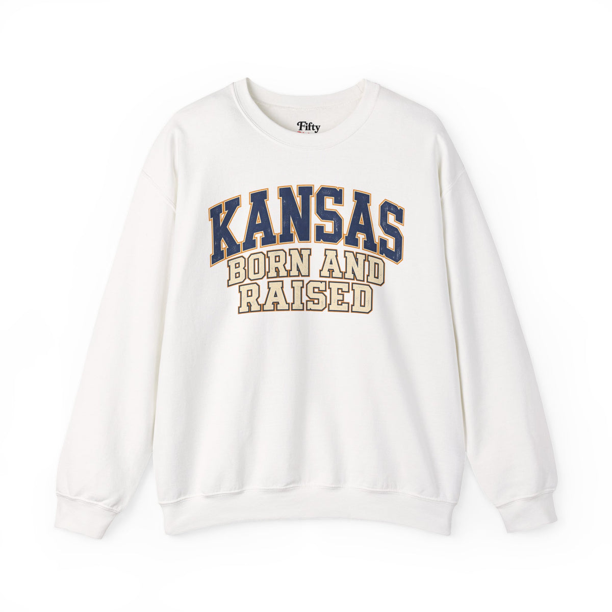 Kansas Born and Raised Unisex Crewneck Sweatshirt State Name Graphic