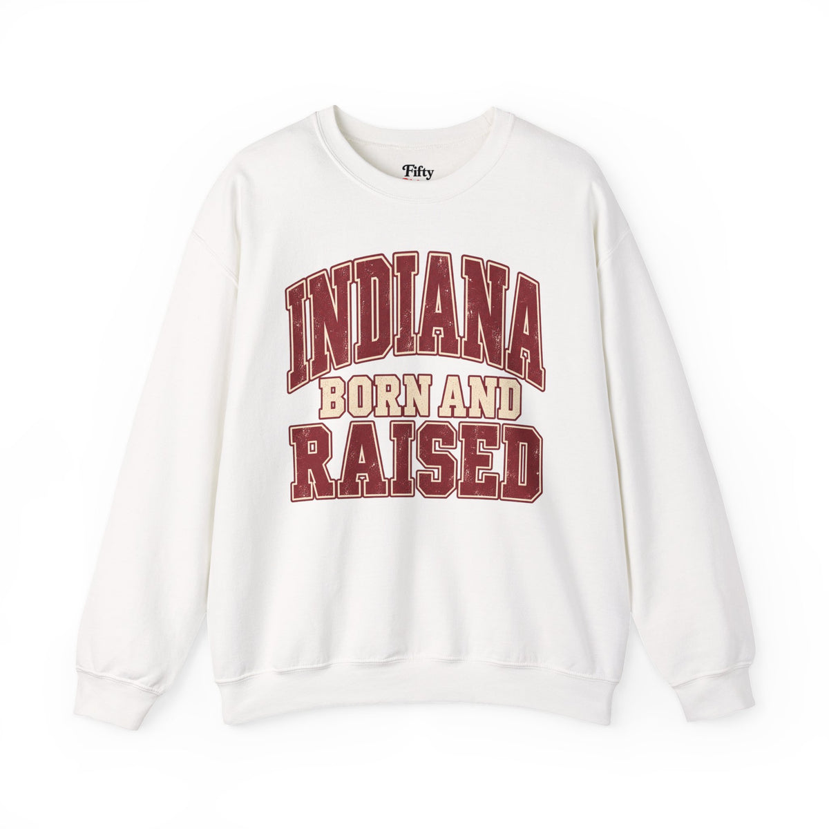 Indiana Born and Raised Unisex Crewneck Sweatshirt State Name Graphic