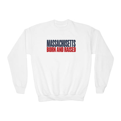 Massachusetts Born and Raised Modern Streetwear Unisex Youth Crewneck Sweatshirt