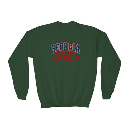 Georgia Born and Raised Rustic Southern Unisex Youth Crewneck Sweatshirt