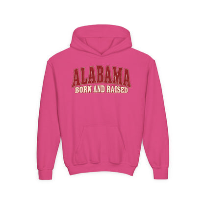 Alabama Born and Raised Classic Southern Heritage Unisex Youth Heavy Blend Hooded Sweatshirt Graphic