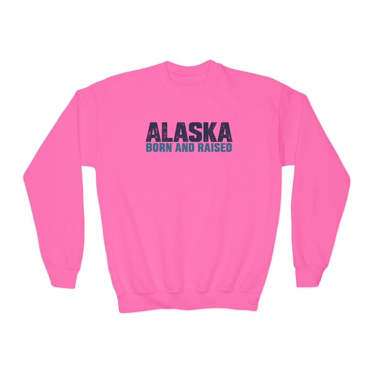 Alaska Born and Raised Modern Streetwear Unisex Youth Crewneck Sweatshirt Graphic