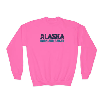 Alaska Born and Raised Modern Streetwear Unisex Youth Crewneck Sweatshirt Graphic