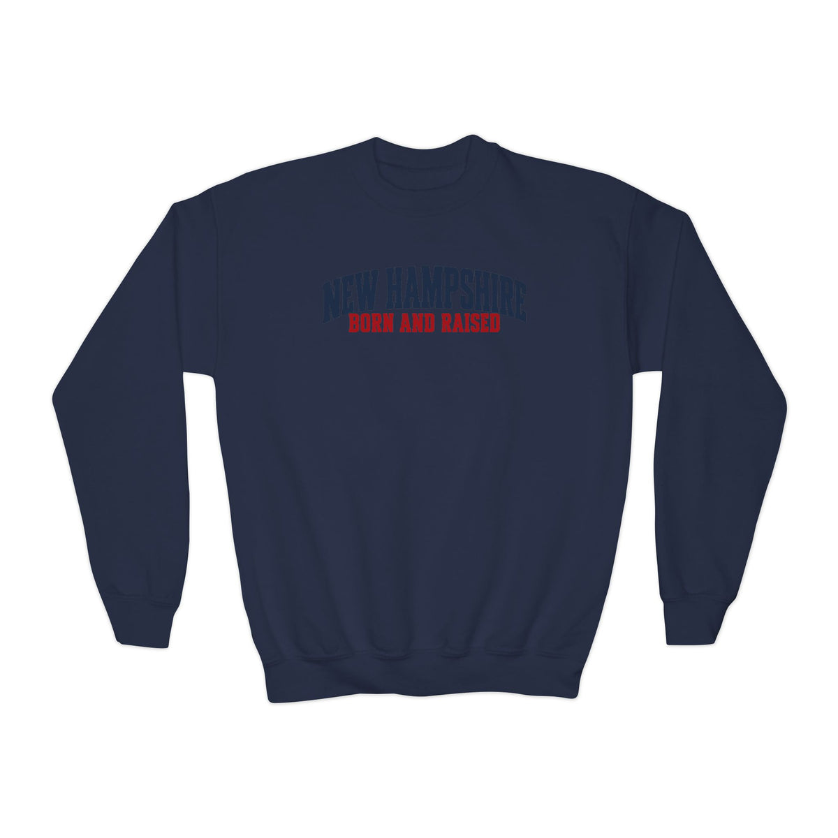 New Hampshire Born and Raised Minimal Heritage Unisex Youth Crewneck Sweatshirt Graphic