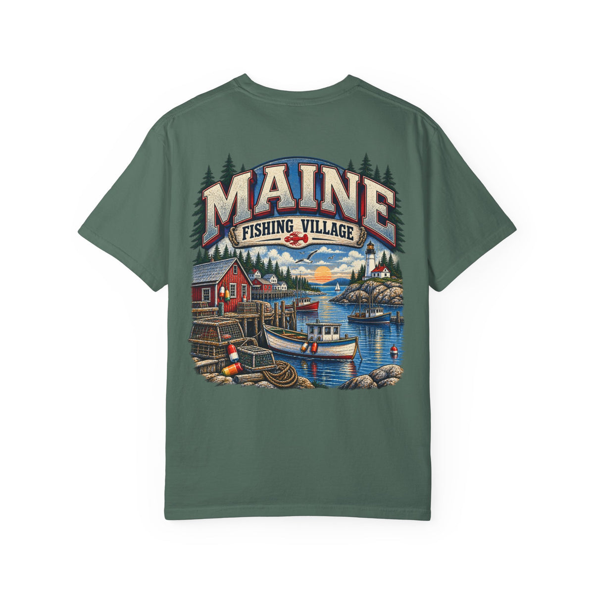 Maine Fishing Village Unisex Comfort Color 1717 Streetwear Graphic Tee