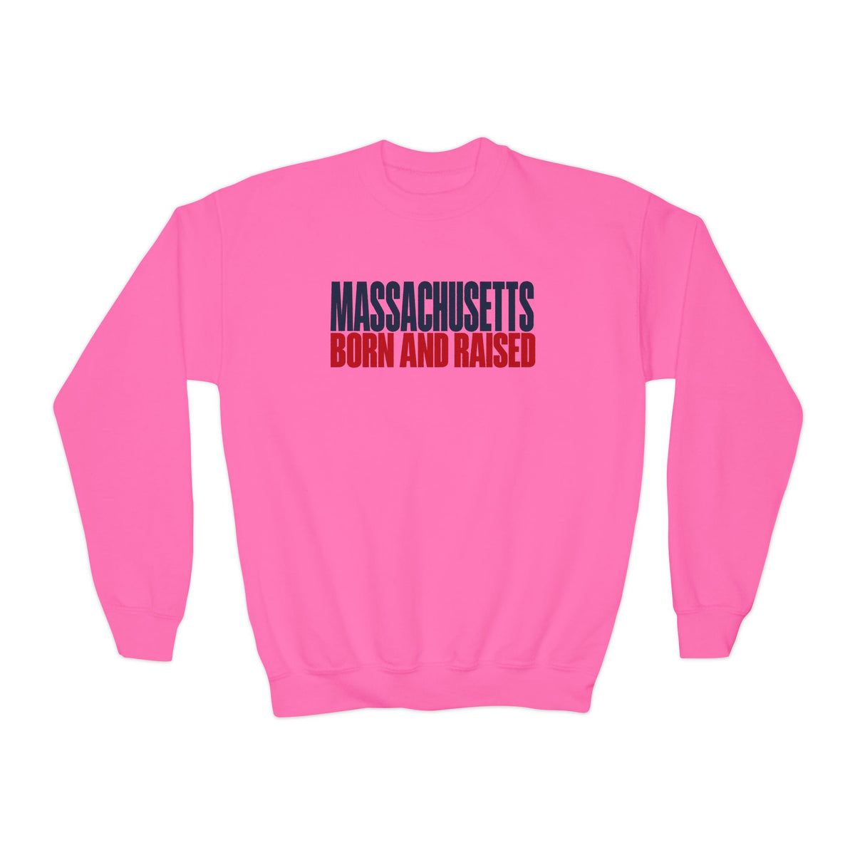 Massachusetts Born and Raised Modern Streetwear Unisex Youth Crewneck Sweatshirt