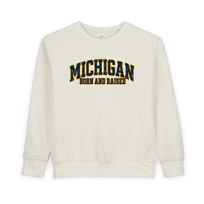 Michigan Born and Raised Bold Retro Unisex Toddler Sweatshirt