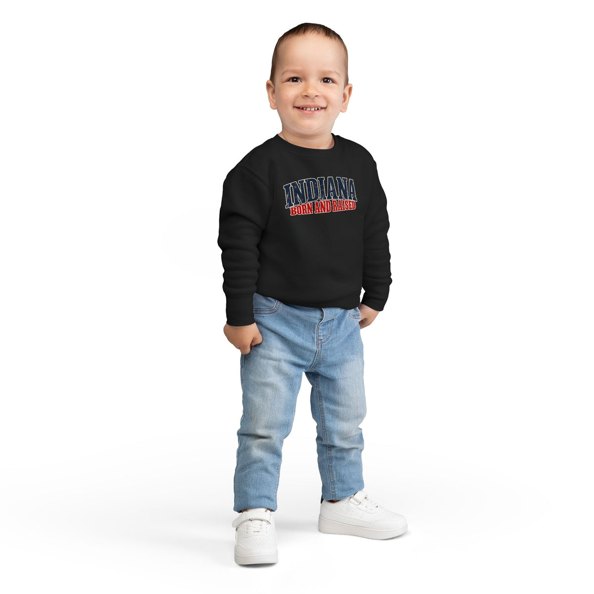 Indiana Born and Raised Midwest Americana Unisex Toddler Sweatshirt