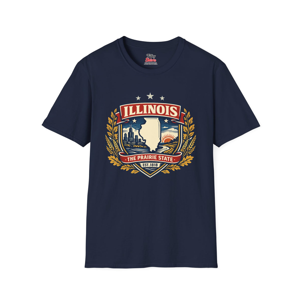 Illinois Heritage Badge Unisex Softstyle T Shirt State Pride Graphic Tee Collections FS03