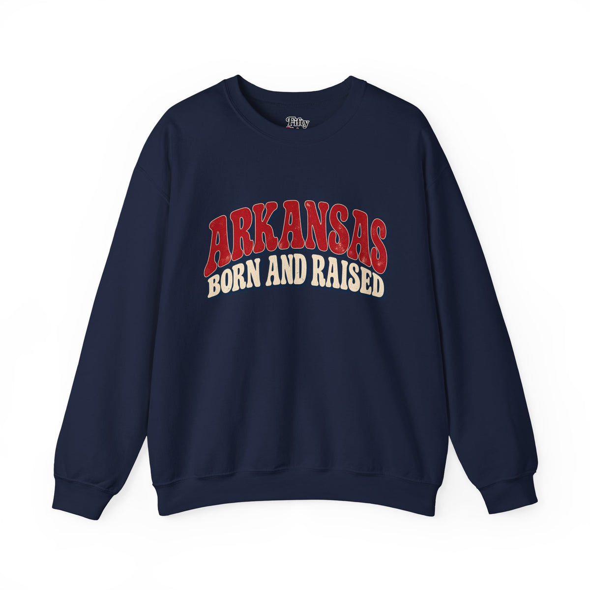 Arkansas Born and Raised Retro 1970s Americana Unisex Sweatshirt Graphic