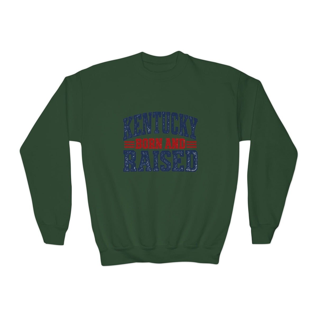 Kentucky Born and Raised Vintage Americana Unisex Youth Crewneck Sweatshirt Graphic