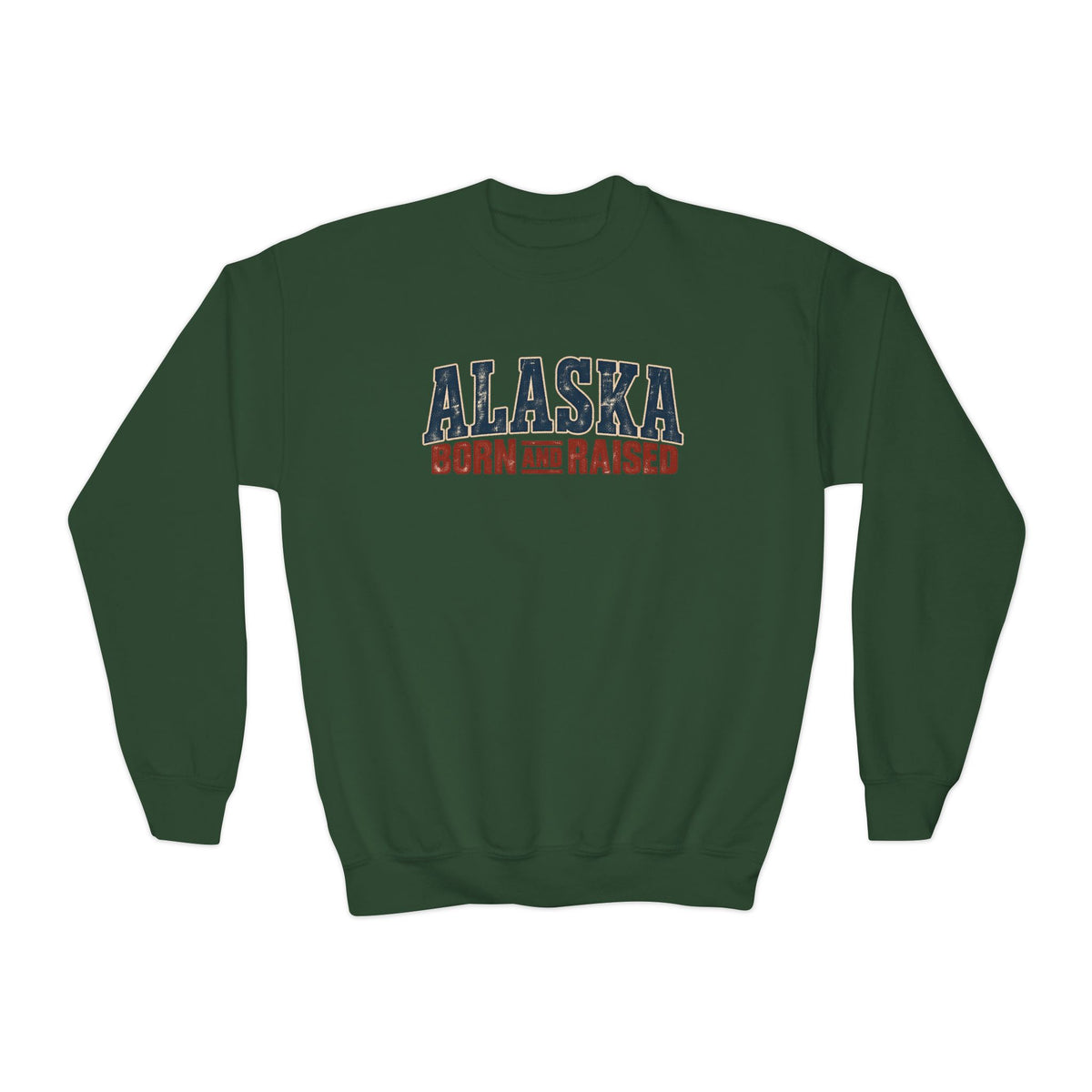 Alaska Born and Raised Vintage Outdoor Heritage Unisex Youth Crewneck Sweatshirt Graphic