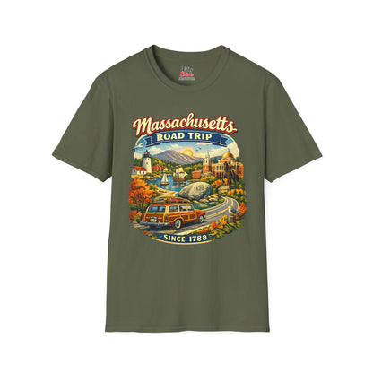 Massachusetts Road Trip Unisex Softstyle T Shirt State Pride Graphic Tee Collections FS03