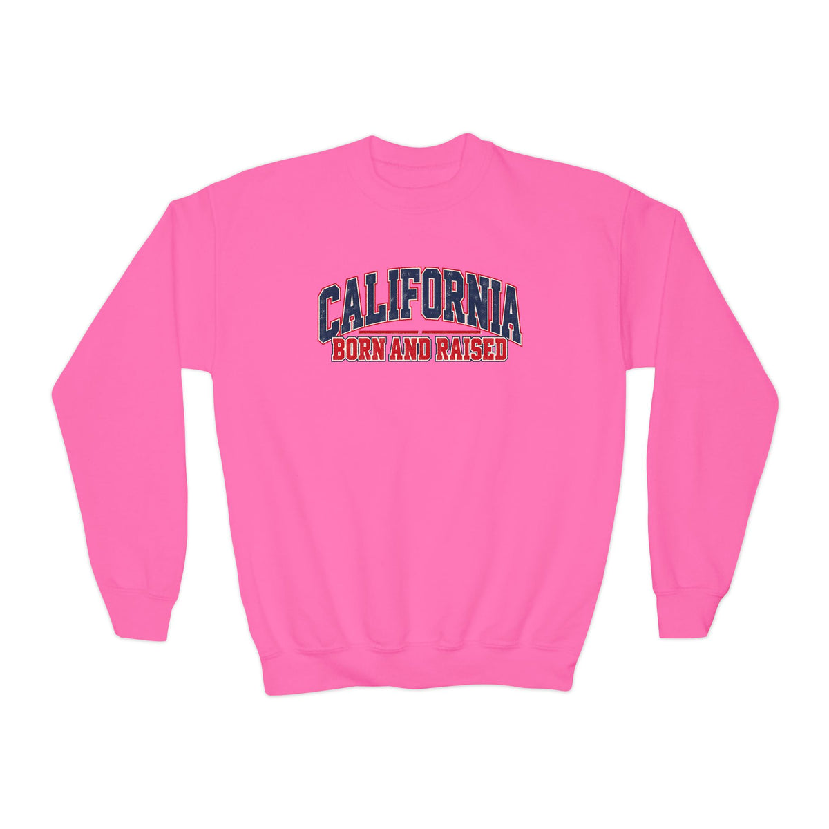 California Born and Raised Vintage Collegiate Unisex Youth Crewneck  Sweatshirt Graphic