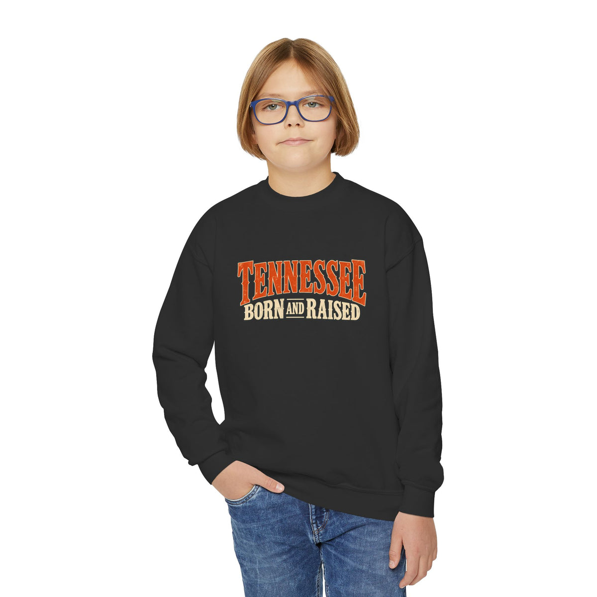 Tennessee Born and Raised Old-School Souvenir Unisex Youth Crewneck Sweatshirt Graphic