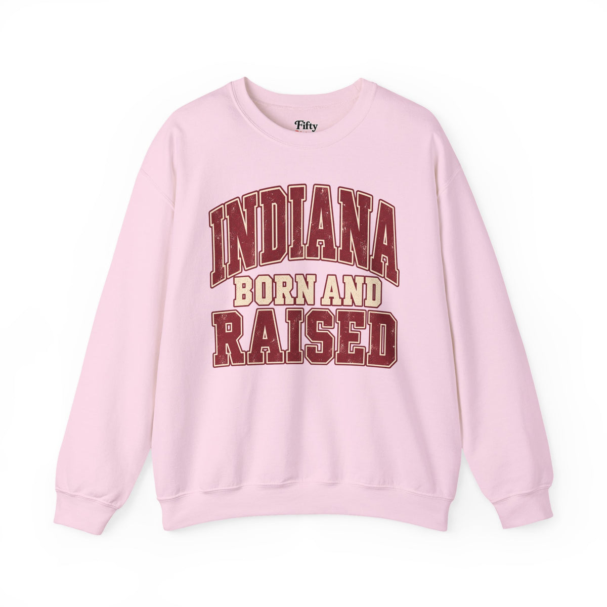 Indiana Born and Raised Unisex Crewneck Sweatshirt State Name Graphic