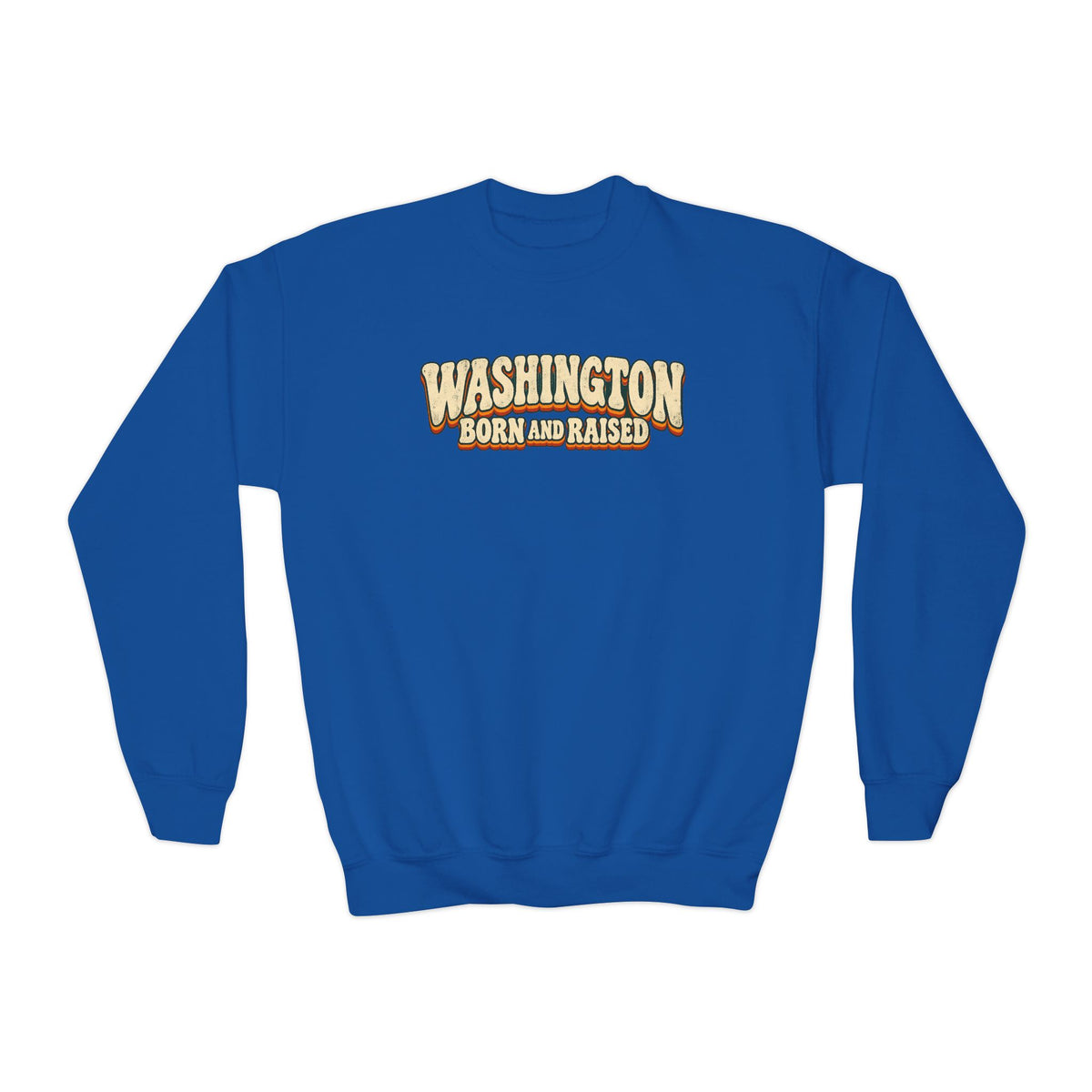 Washington Born and Raised Vintage 1970s Unisex Youth Crewneck Sweatshirt Graphic