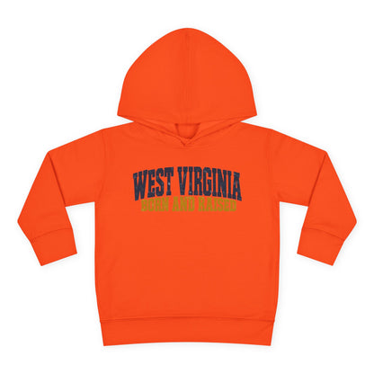 West Virginia Born and Raised Bold Workwear Unisex Toddler Pullover Fleece Hoodie