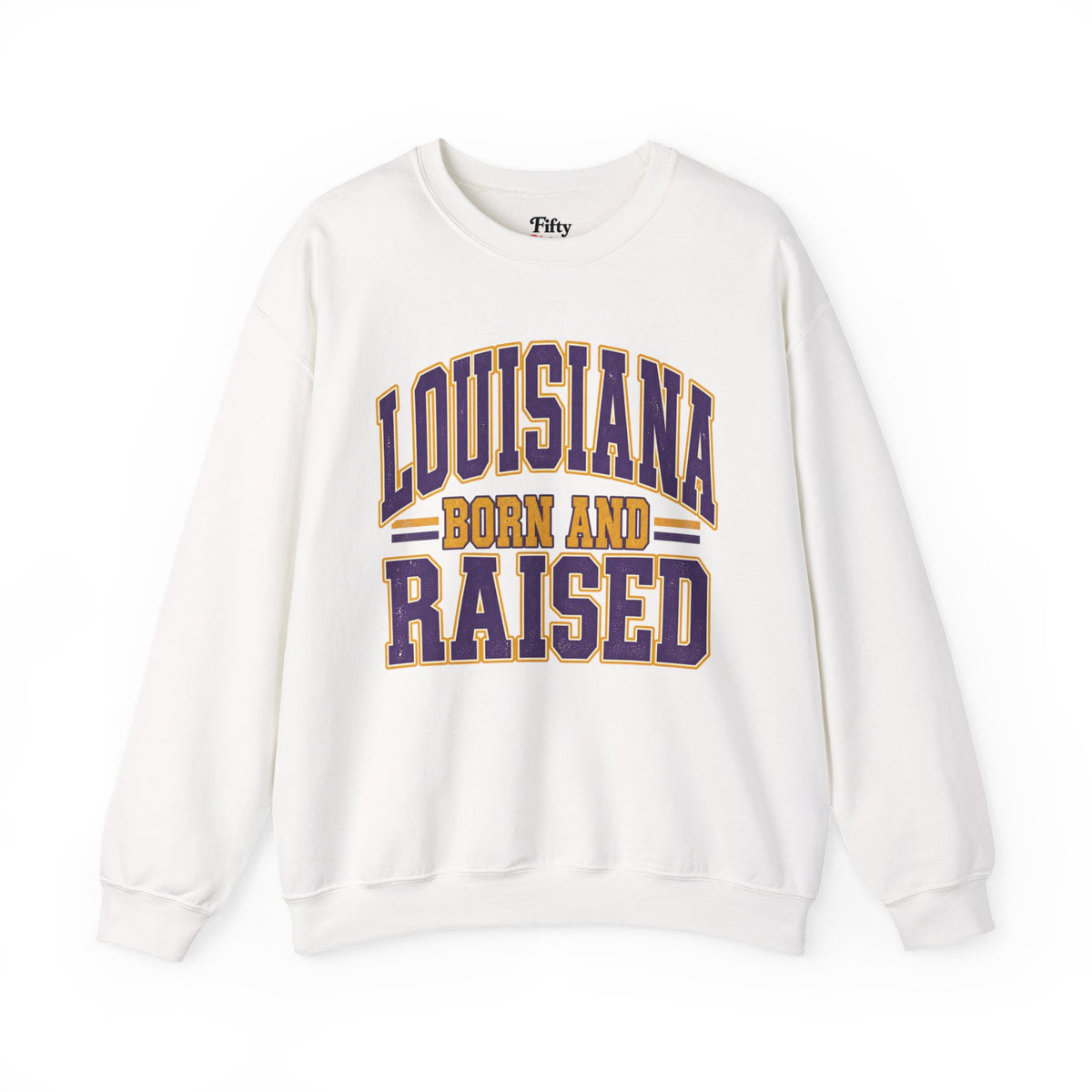 Louisiana Born and Raised Unisex Crewneck Sweatshirt State Name Graphic