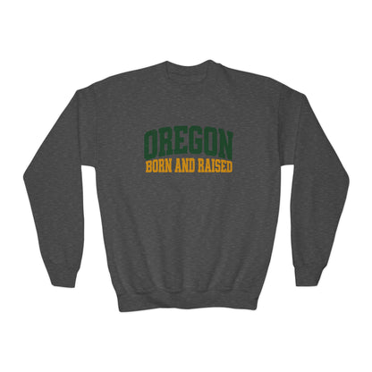 Oregon Born and Raised Vintage Collegiate Unisex Youth Crewneck Sweatshirt Graphic